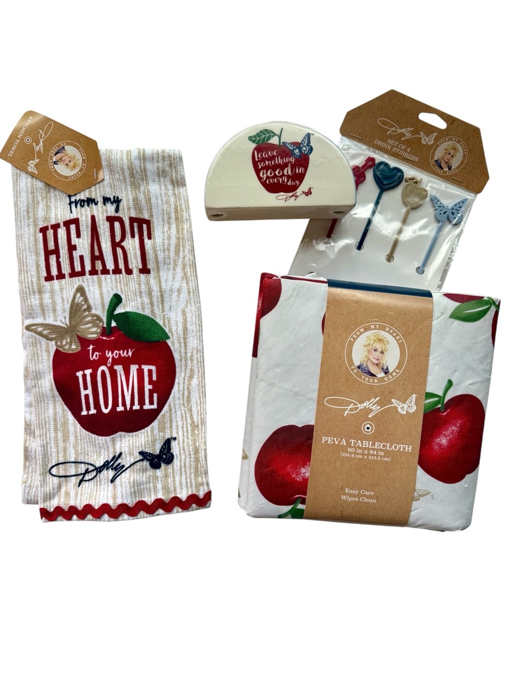 Dolly Parton Home Red Apple PEVA Tablecloth & Kitchen Towel Set